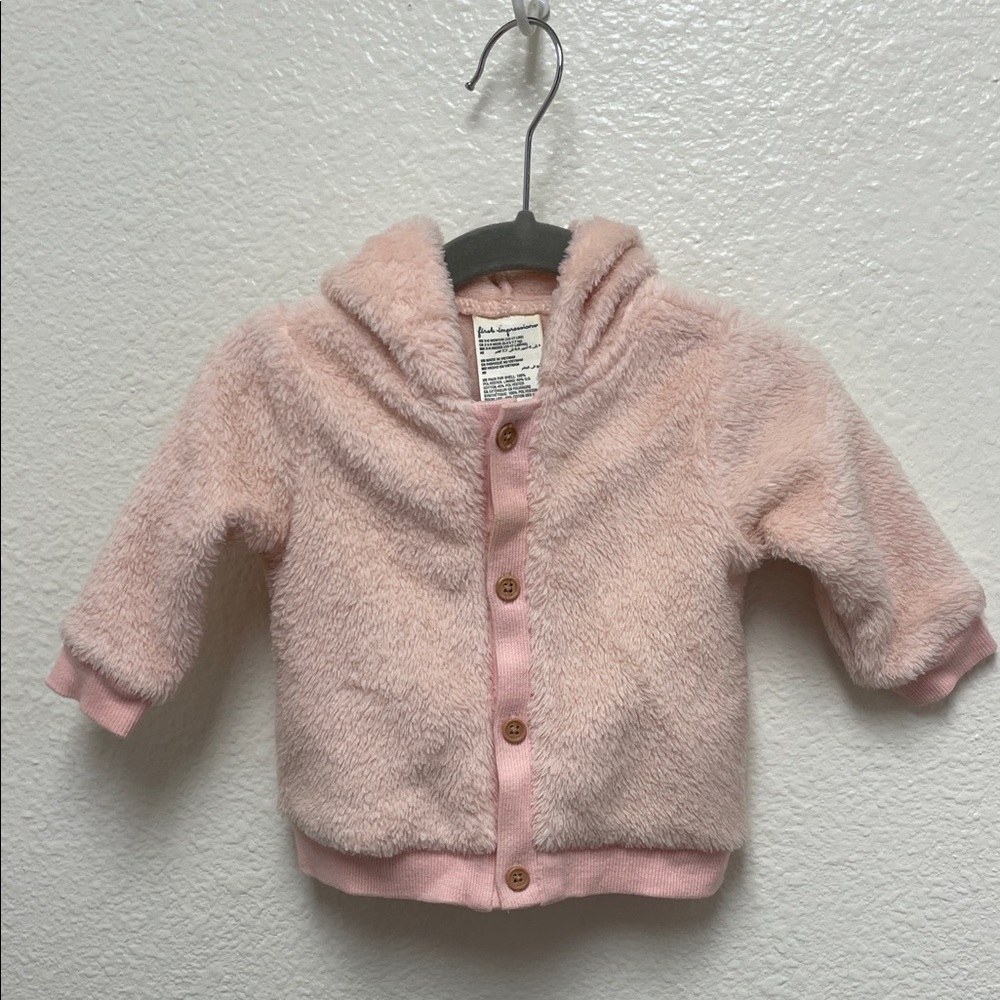 First Impressions Light Pink Plush Sherpa Hooded Baby Jacket 3-6 Months